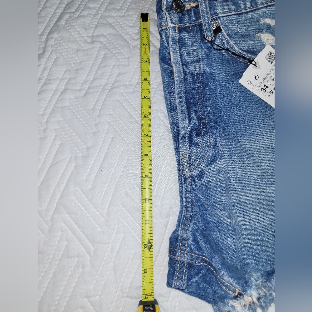 Zara Size 2  Blue Jean Shorts Distressed High-Waisted. New. - Picture 9 of 10